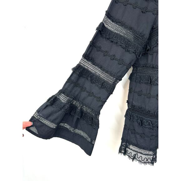 Ulla Johnson Grace Bell Sleeve Blouse in Noir Black Size 2 - Picture 11 of 14